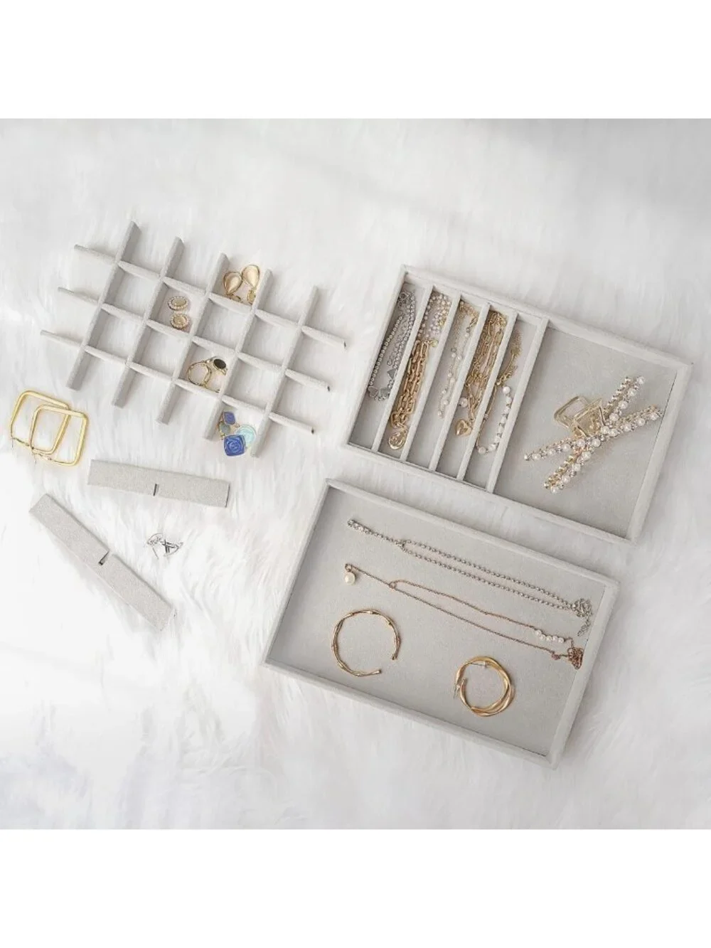 Stackable Jewelry Organizer Trays with Removable Dividers - 4 Layer Storage for